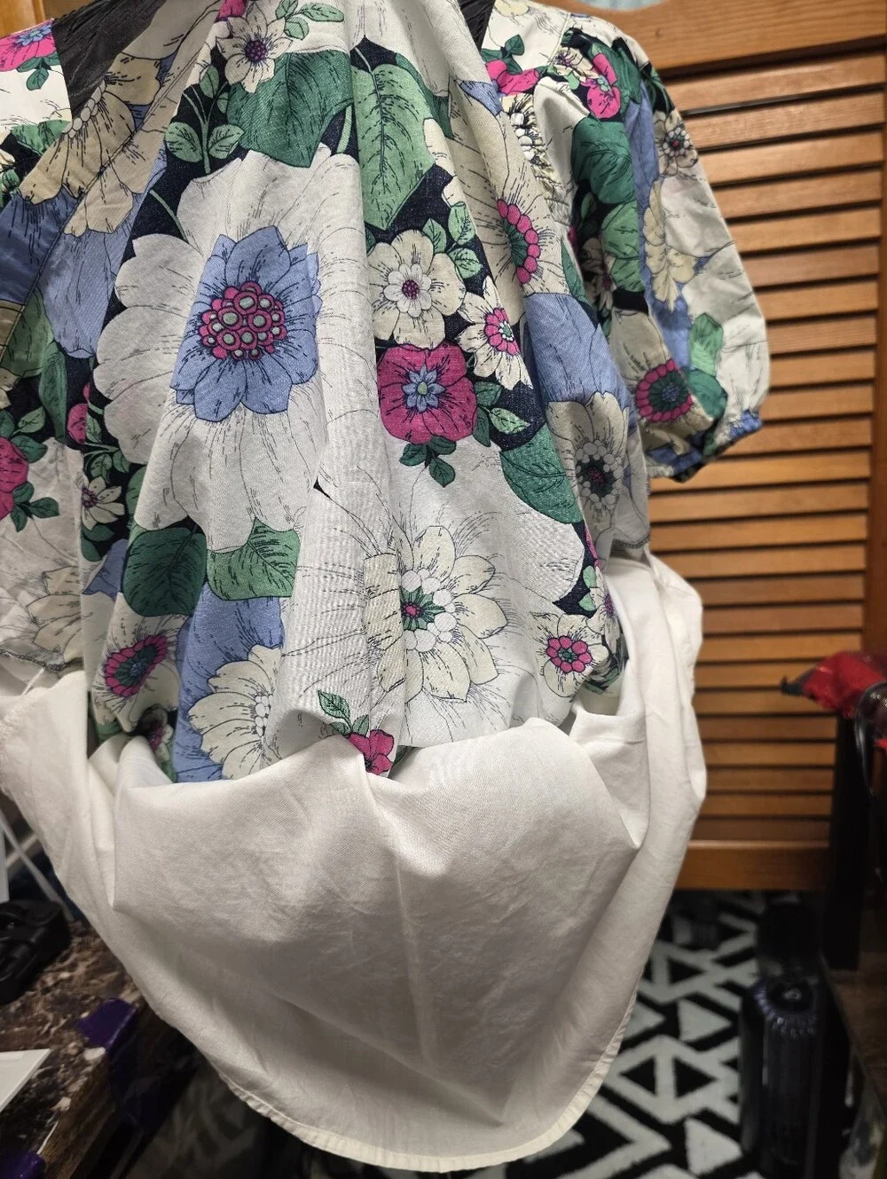 Gap Kids Girls Smocked Puff Sleeve Floral Dress Blue Green Cotton Size XL
